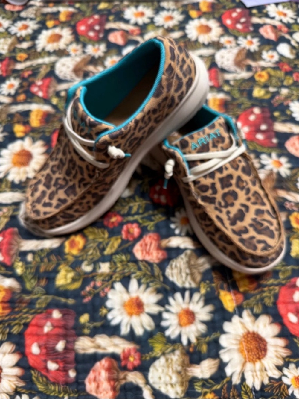 Ariat Leopard Print Flats with Teal Trim
